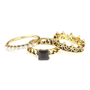 Anillo de Mujer con Piedras Decorativas - Dorado - Negro - Product Image 1