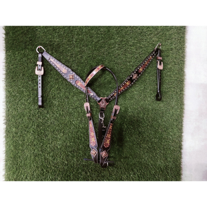 Collier de poitrine en cuir de vache véritable Western Horse Headstall Set Portable Equestrian Bridle Horse Utilise à prix économique - Product Image 2