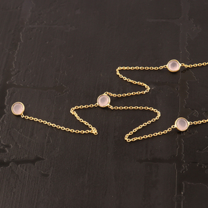 Bijoux fins 5mm petit collier rond à facettes rose calcédoine Y Lariat collier plaqué or chaîne à maillons collier délicat goutte cadeau pour femme - Product Image 5