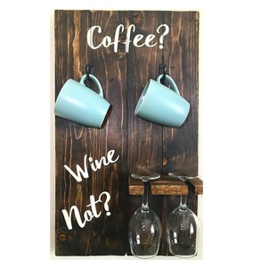 Standing Single <b>Hook</b> Rack Cup and glass Pack 4 Space Black Accessories Kitchen Wood Sets Storage Living Room Color Non-Folding - Product Image 1