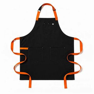 Tablier sans manches noir avec bretelles orange, taille ajustable, 3 poches, en toile tissée, style simple, pour usage quotidien et nettoyage - Product Image 1