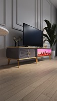 Table basse cheminée électrique en bois avec connexion Bluetooth, design moderne et luxueux pour salon