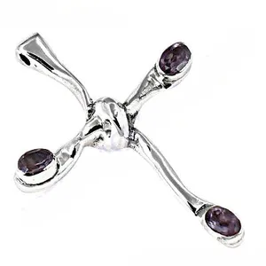 Pendentif croix tendance en argent plaqué rhodium avec pierres précieuses améthyste pour bijoux femme - Product Image 3