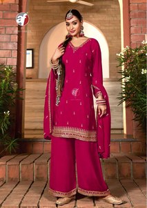 Traje moderno de diseñador de tendencia al mejor precio Pure Chinon Kurti Pant & Dupatta con bordado y trabajo manual Compras en línea India - Product Image 4