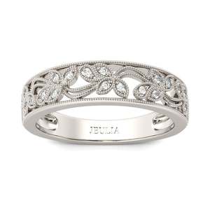 Bague d'anniversaire pour femme Jeulia en argent sterling plaqué or rose avec motif milgrain et coupe ronde - Product Image 1