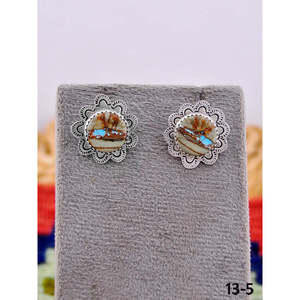 Southwest Handmade Royston Turquoise & Sterling Silver Ribbon <b>Post</b> <b>Earrings</b> Bezel Setting Flower Shape Studs - Product Image 4