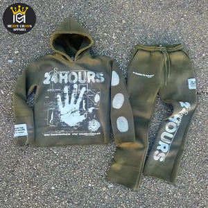 Conjunto Deportivo de Alta Calidad, Talla Grande, Informal, Grueso, Lavado Ácido, Sudadera con Cremallera, Pantalones Anchos con Cordón, Estampado con Pedrería - Product Image 5