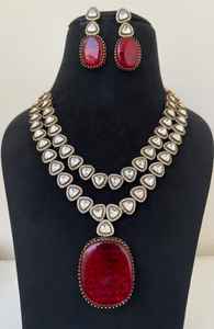 Conjunto de collar de Polki de diseñador de lujo chapado en oro con pendientes joyería nupcial para celebración de boda y fiesta - Product Image 2