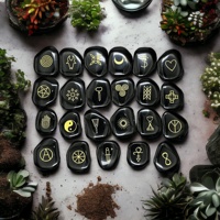 Pagan Wiccan Gravé Pierres Ensemble de 23 Agate Noire Magique Wiccan Symboles Pierres Païennes pour Fournitures Outils Méditation et Reiki
