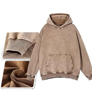 Sudadera de algodón de calidad de gran tamaño personalizada Sudadera con capucha de peso pesado en relieve Sin cuerda Lavado ácido Vintage Frente sólido Casual para invierno - Product Image 3