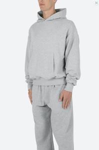 Custom Blank 400gsm Silver <b>Grey</b> Hoodie Men's Cotton Puff Screen Print Hoodies Unisex Streetwear Heavyweight Hoodie Manufacturer - Product Image 2