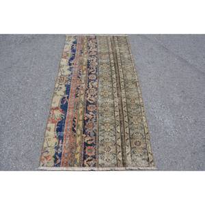 Alfombra de lana turca Vintage, clásica, beige, azul, 2,9x5,8 pies, tejido plano, Patchwork, respetuoso con el medio ambiente, decoraciones para comedor - Product Image 1