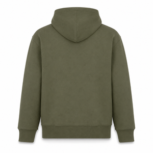 Sudadera con Capucha de Felpa de Algodón Grueso Verde Oliva para Hombre, Ajuste Regular, Estilo Urbano, con Cordón y Bolsillo Canguro, para Invierno, Venta al por Mayor - Product Image 2