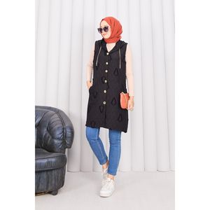 Chaleco Acolchado con Capucha y Botones para Mujer, Resistente al Viento, Ropa de Invierno, Bordado con Flores Vintage, Tejido de Punto, Hijab - Product Image 3