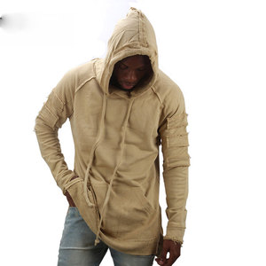 Sudadera con capucha para hombre, 100% algodón, corte largo, dobladillo curvo, cremallera completa, estilo urbano, logotipo personalizado, OEM, venta al por mayor - Product Image 4