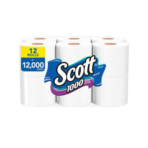 Scott Papier toilette standard 1 pli blanc 1000 feuilles/lot = 16 paquets de 20 - Product Image 1