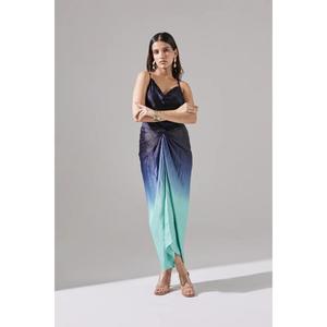 Robe longue évasée en satin ombré pour femme, taille naturelle, élégante, pour soirée ou tenue de villégiature, 100 % coton écologique - Product Image 1