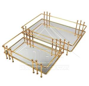 Luxury <b>Gold</b> Silver <b>Mirror</b> Tray <b>Rectangular</b> Metal Decorative Serving Tray for Coffee Table Ottoman Vanity Jewelry Organizer Trays - Product Image 2