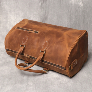 Sac de voyage en cuir véritable, sac de week-end, marron, grande capacité, pliable, léger, écologique, durable - Product Image 1
