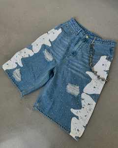 Salopette en jean mi-taille pour homme, 100% coton, respirante, séchage rapide, écologique, streetwear d'été, style punk moto/biker, cristal - Product Image 4