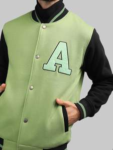 Doudoune en jean bicolore délavé à l'acide personnalisable pour hommes hiver laine Letterman Baseball Varsity Jacket double boutonnage - Product Image 6