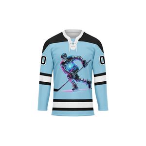 Maillots de hockey sur glace personnalisés par sublimation, col à lacets, bleu clair, uniformes d'équipe de hockey avec nom et numéro - Product Image 2