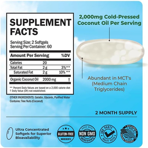 Huile de coco de haute qualité en gélules, marque privée, favorise un métabolisme sain et une peau et des cheveux sains, complément alimentaire. - Product Image 3