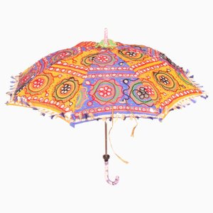Designer indien traditionnel orné de parasol en coton de travail à broderie lourde parapluie en coton design brodé pliable élégant - Product Image 2