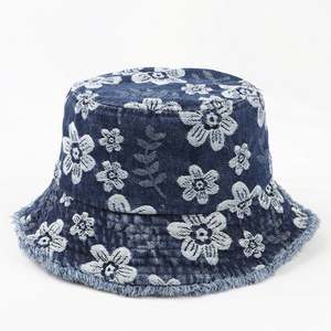 Nuevo Sombrero de Pescador de Mezclilla con Bordado Floral Estilo Fresco, Versión Coreana, Lavado Vintage, con Borde Deshilachado, para Mujer - Product Image 4