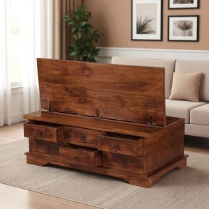 Table basse en bois couleur noyer avec étagères complètes exigeantes pour l'espace de vie et les meubles de chambre à coucher pour le bureau - Product Image 3