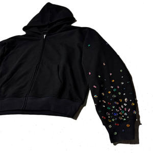 Custom Heavyweight Zip up Hoodie 500 Gsm Rhinestone Hoodie Blank Hoodie for <b>Men</b> - Product Image 4