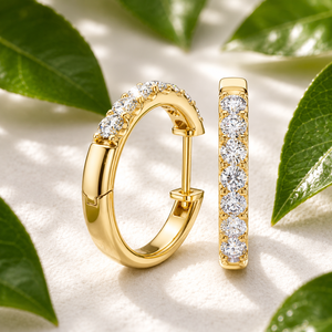Custom 18K Yellow <b>Gold</b> Lab Grown Diamond <b>Huggie</b> Hoop Earrings Round Pave Diamond Hoop Earrings Bridal Jewelry OEM ODM Factory - Product Image 1