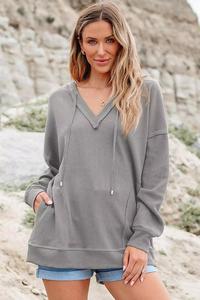 Meilleure vente en gros sweat à capuche personnalisé col en V couleur unie à manches longues sweat à capuche personnalisé pour femmes sweats à capuche - Product Image 2