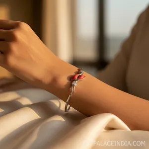 Bracelet manchette en alliage plaqué argent avec cœur en corail pour femme, style vintage, idéal comme cadeau - Product Image 3