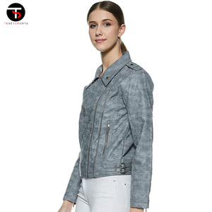 Chaqueta de cuero personalizada para mujer, chaqueta de cuero para transpirable Mujer, chaqueta sólida de manga larga al por menor para mujer, logotipo de diseño OEM - Product Image 3