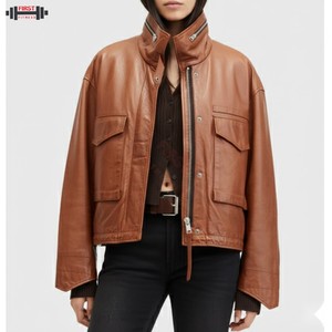 Chaqueta Bomber de Pana y Cuero de Alta Calidad al por Mayor 2025, Talla Grande para Mujer, Transpirable, Ecológica, Impermeable, con Forro de Seda a Rayas - Product Image 1