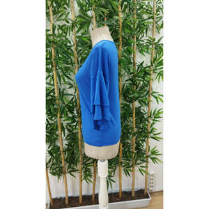 Women'<b>s</b> Short-Sleeved V-Neck Viscose <b>Blouse</b>, 35661 - Blue - Product Image 6