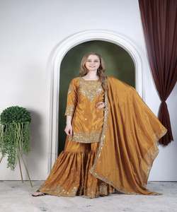 Dernier modèle de sharara avec kurta et dupatta en tissu de coton, broderie élégante pour les fêtes et les événements - Product Image 6