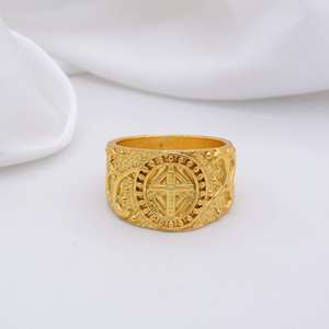 Boho Cross Brass Signet <b>Ring</b> 18k Gold Plated Religious Vintage Band Wholesale <b>Ring</b> <b>For</b> <b>Men</b> - Product Image 5