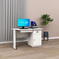 Table de bureau en acier avec support de jambe unique à gauche et combinaison de tiroirs à droite