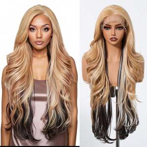DWY Glueless Blonde HD Lace Front Synthetic <b>Wig</b> 30-32 Inches Heat Resistant Fiber Body Wave <b>Wig</b> with Small Cap Size - Product Image 2