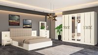 Ensemble de chambre à coucher de style royal européen, moderne, luxueux, de haute qualité, en aggloméré, avec lit king-size à hauteur réglable et rangement