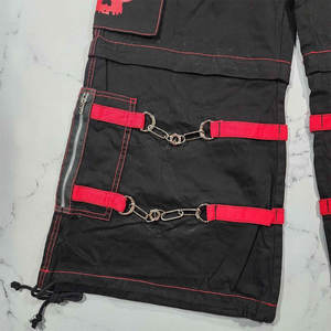 Pantalon noir et rouge à fermeture éclair pour femme, unisexe, gothique, grunge, punk, streetwear, pantalon à crâne - Product Image 4