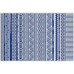 Tapis d'extérieur Outsunny 182x274 cm pliable et réversible, en polypropylène bleu et blanc - Product Image 1