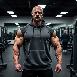 Color sólido Gimnasio Fitness Sudadera con capucha sin mangas Correr Jogging Singlet Hood Hombres Culturismo Sudaderas con capucha sin mangas Hombre - Product Image 6