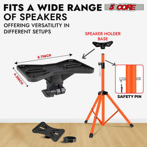 5 Core Speaker Stand Tripod Pair Heavy Duty Adjustable 72" Universal Mount for PA DJ Studio w <b>Bag</b> - Product Image 3