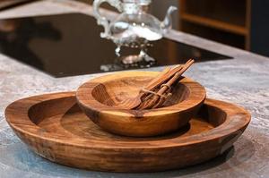 จานเสิร์ฟไม้วอลนัททำด้วยมือชุดรับประทานอาหารที่ทำจากไม้หรูหราสำหรับสองถึงหกคนทำด้วยมือ - Product Image 4
