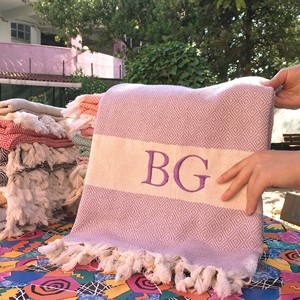 Toalla Turca Peshtemal Bordada Personalizada, para Damas de Honor, Novias, Playa, Spa, Baño, Verano, con Patrón de Diamantes, de Algodón, para Todas las Temporadas - Product Image 2