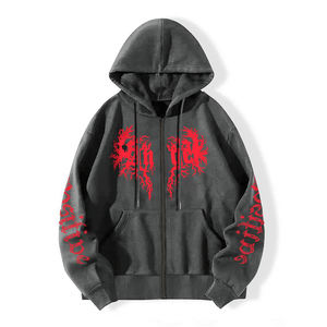 Venta al por mayor gráfico impreso moda con capucha deportes sudadera peso pesado polar cremallera completa transpirable cordones sudaderas con capucha - Product Image 3