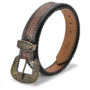 Made in India High Quality Floral Engraved Full Grain Vegetable Tanned Western <b>Leather</b> <b>Tooling</b> <b>belt</b> with 3 Piece Designer buckle - Product Image 6